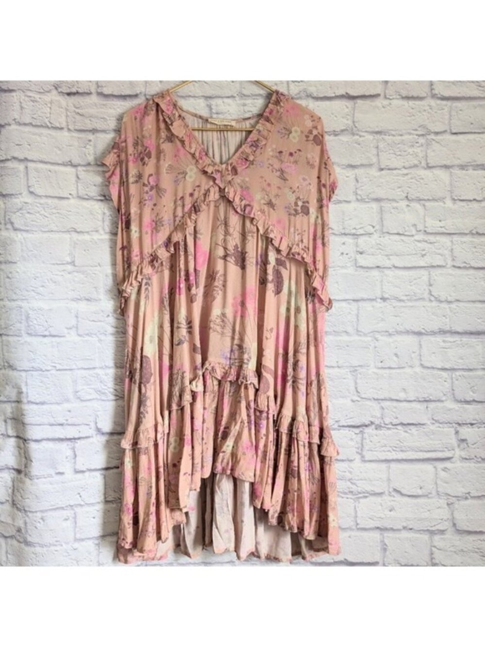 SPELL Wild Bloom Mini Dress XS Blush Pink Floral Ruffle Boho Bohemian Flowy - Picture 4 of 9